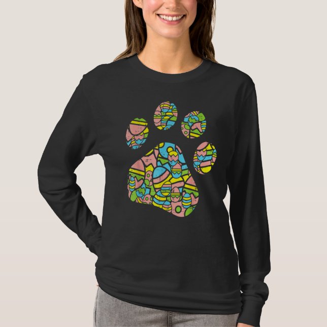 Camiseta Pata Imprimir Ovos de Páscoa Cachorro Cachorro Cac (Frente)
