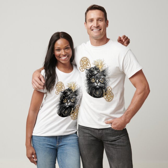 Camiseta Patas Espirituosas O Gato Funky Steampunk  (Unissex)