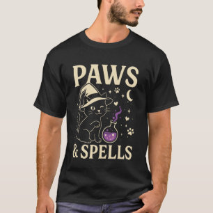 Camiseta Patas & Feitiços Humor de Gato Bruxas Estética Alt