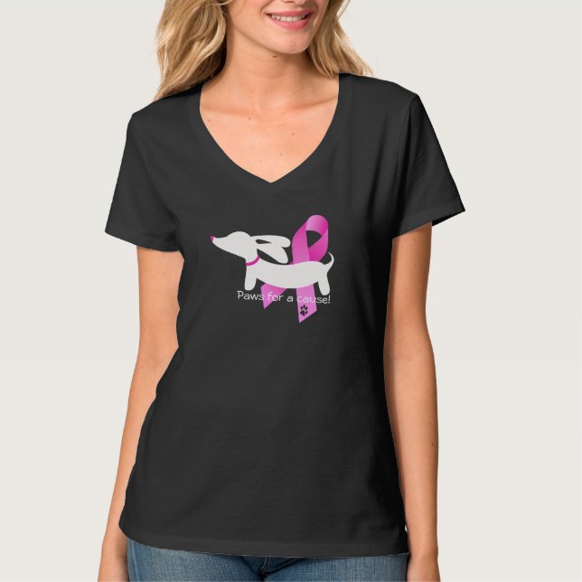 Camiseta Patas para um V-Pescoço do Dachshund do cancro da (Frente)