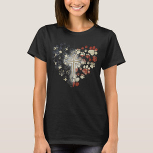 Camiseta Patas Patrióticas Cão Coração Bandeira Americana J