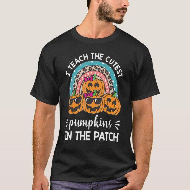 Camiseta Patch de Abóbora Mais Justa no Dia das Bruxas Dia  (Frente)
