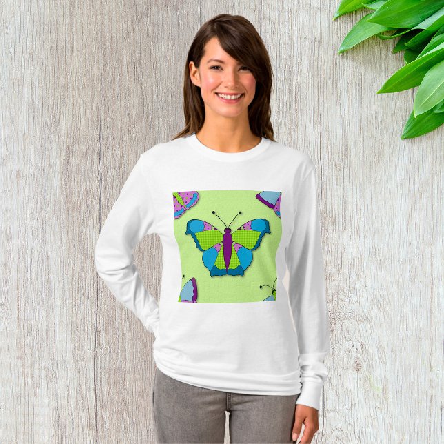 Camiseta Patchwork Butterfly Pattern on Green (Criador carregado)