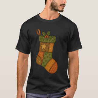 Camiseta Patchwork Christmas Stocking with Star Folk Art