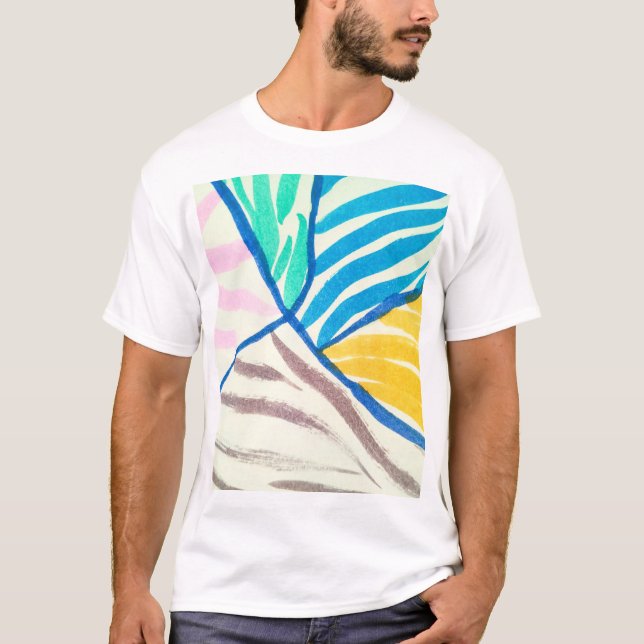 Camiseta Patchwork com aquarela: estilo de pintura sujo. (Frente)