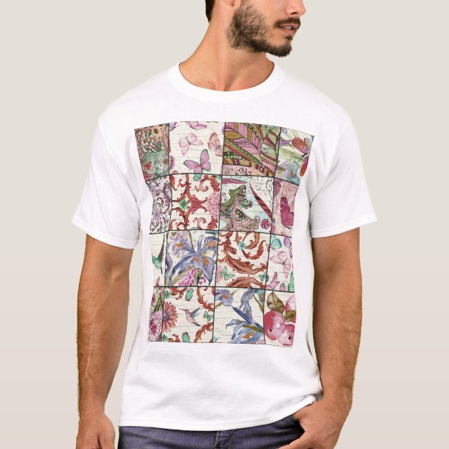 Camiseta Patchwork da Natureza: Chic Seamless Background (Frente)