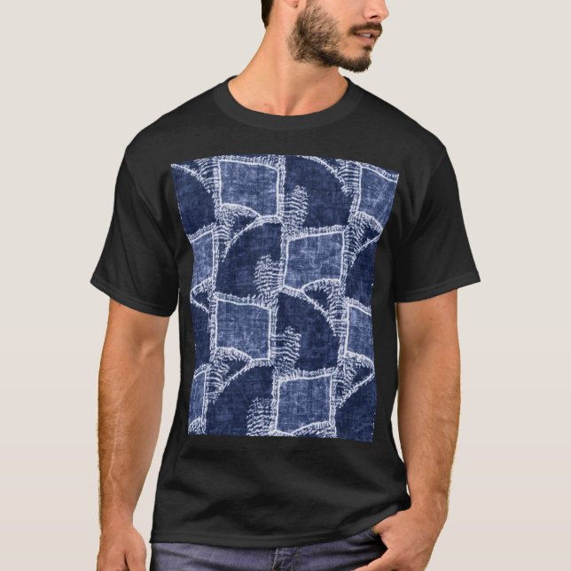 Camiseta Patchwork do Indigo: Textuturado verificado Elegân (Frente)