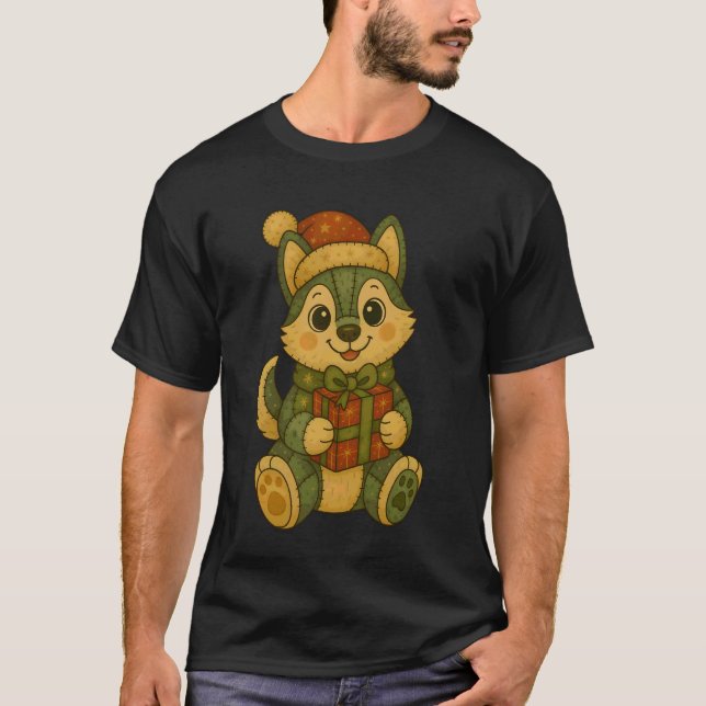 Camiseta Patchwork Engraçado do Husky Siberiano com Chapéu  (Frente)