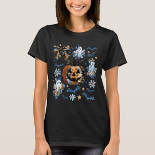 Camiseta Patchwork Floral de Denim Azul Pumpkin Ghost Coque