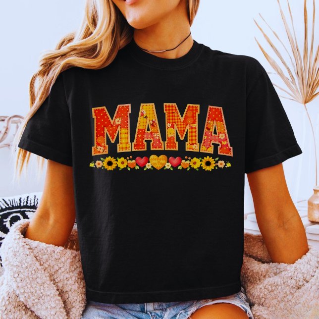 Camiseta Patchwork Floral Mama Falso Bordado Varsity  (Criador carregado)