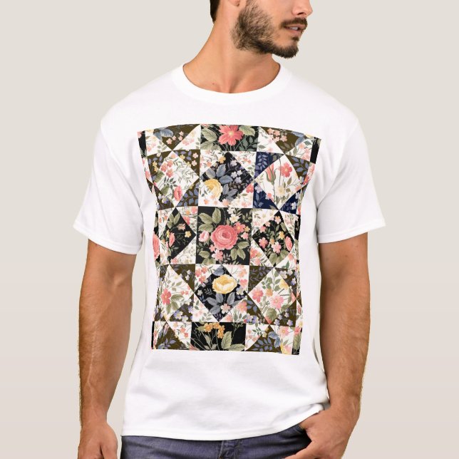 Camiseta Patchwork Floral: Vintage Mix (Frente)