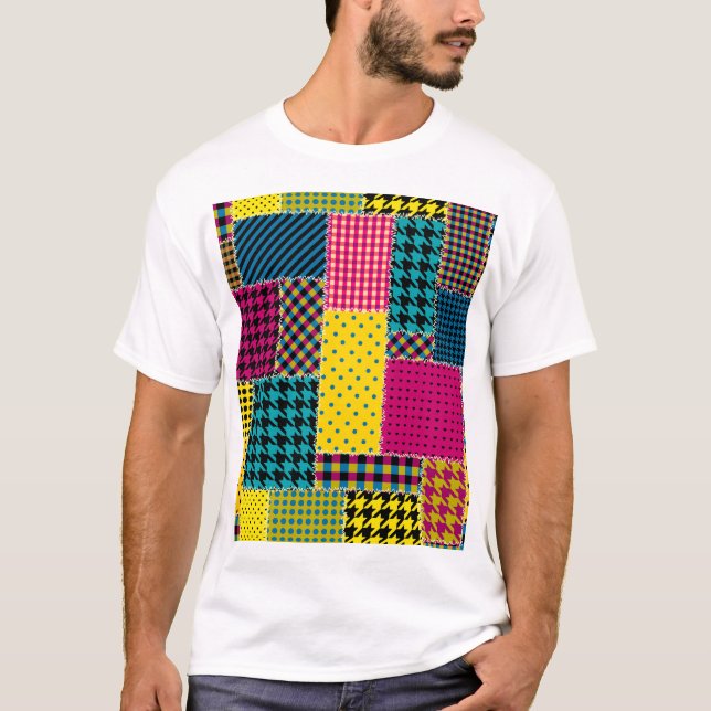Camiseta Patchwork Geométrico: Fundo sem Retângulo (Frente)