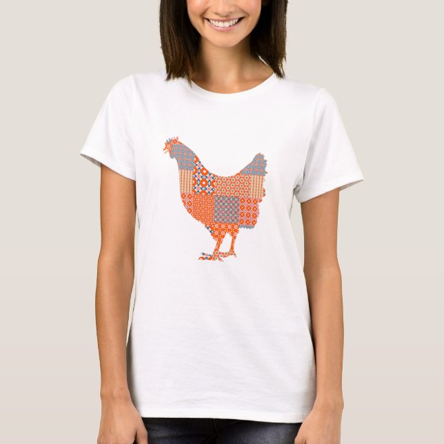 Camiseta Patchwork Patterno Chicken Fazenda Animal (Frente)