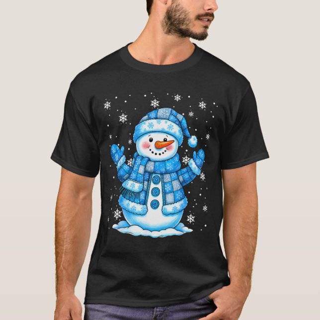 Camiseta Patchwork Quilt Snowman Quilter Merry Christmas Pa (Frente)