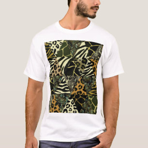 Camiseta Patchwork Safari: Watercolor Animal Print.