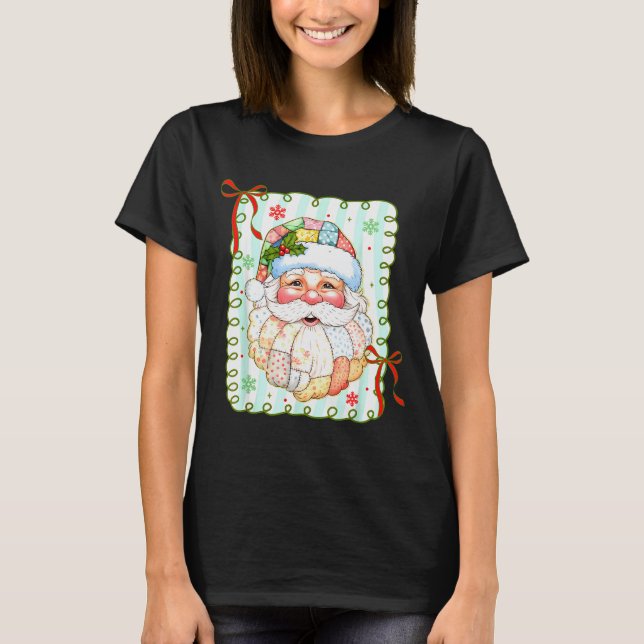Camiseta Patchwork Santa Claus Face Coquette Merry Christma (Frente)