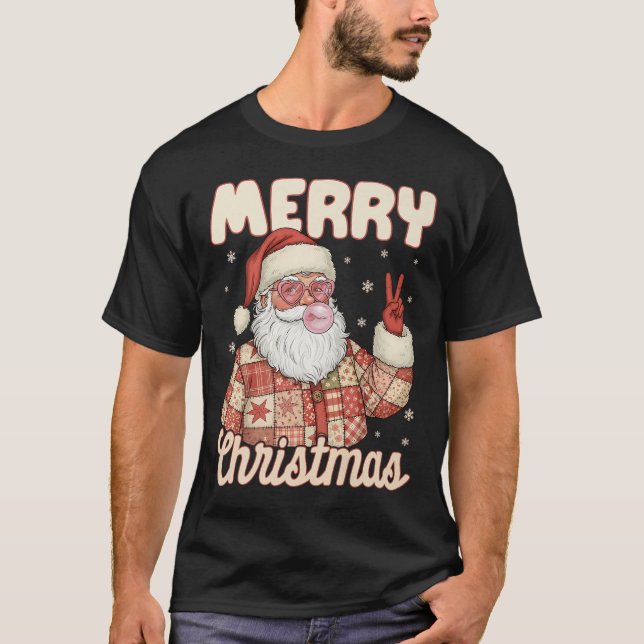 Camiseta Patchwork Santa Claus Xmas Merry Christmas Men Wom (Frente)