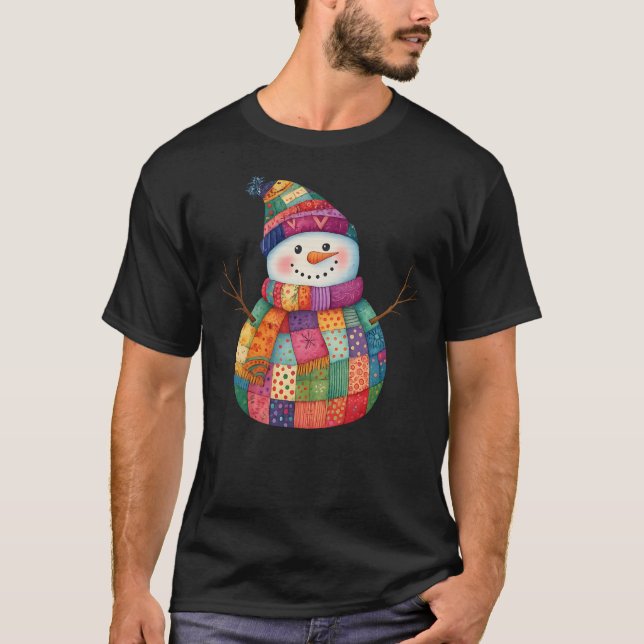 Camiseta Patchwork Snowman Colorir no Natal (Frente)