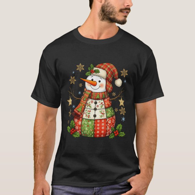 Camiseta Patchwork Snowman Preppy Girly Christmas Xmas Holi (Frente)