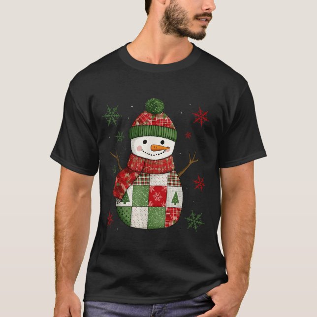 Camiseta Patchwork Snowman Retro Funny Christmas Snowman Ho (Frente)