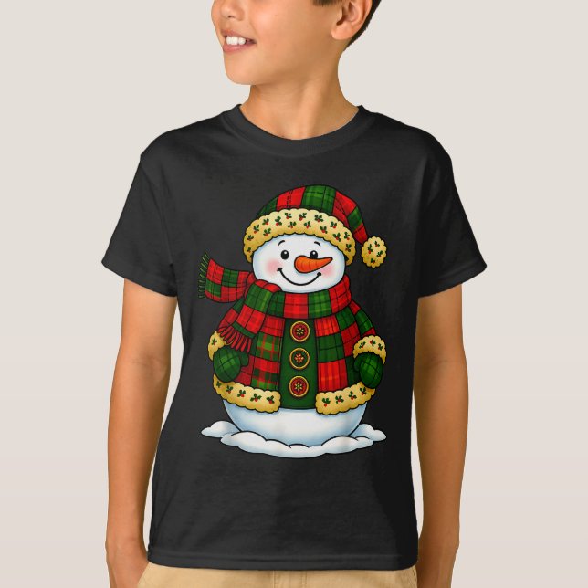 Camiseta Patchwork Snowman Retro Funny Christmas Snowman Ho (Frente)