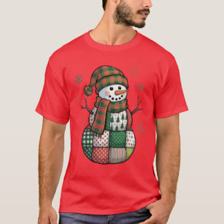 Camiseta Patchwork Snowman Retro Funny Christmas Xmas Snowm