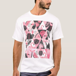 Camiseta Patchwork Tropical: Flamingo Watermelon Seamless.