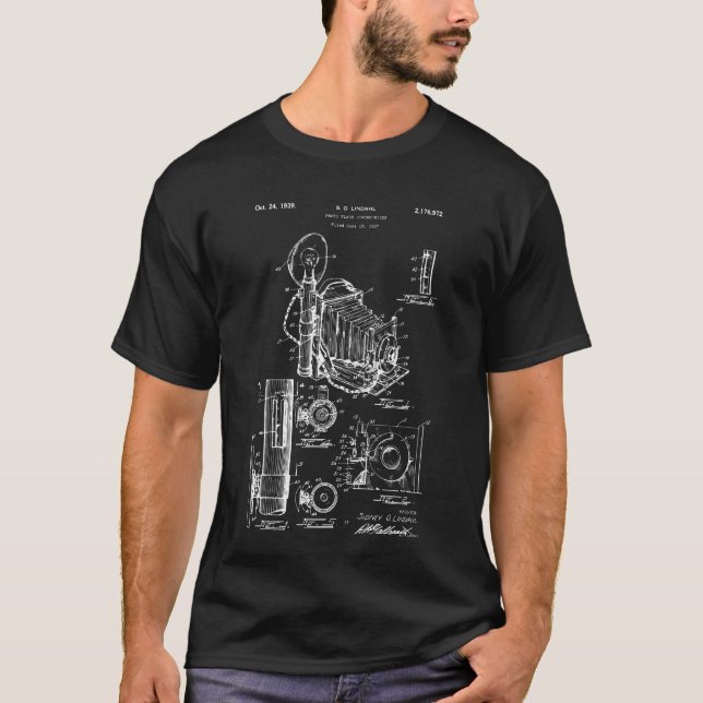 Camiseta Patente da câmera Vintage (Frente)
