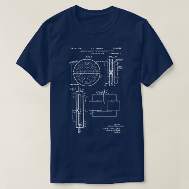 Camiseta Patente do acelerador de partículas 1934 cern nobe (Frente do Design)