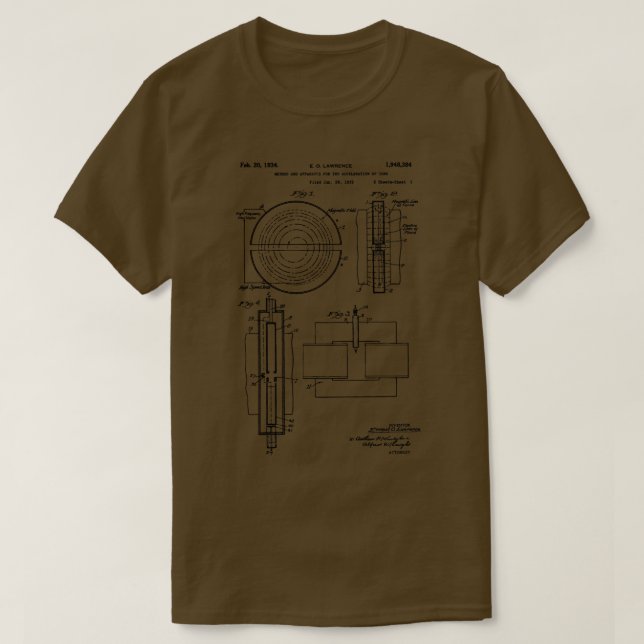 Camiseta Patente do acelerador de partículas 1934 cern nobe (Frente do Design)