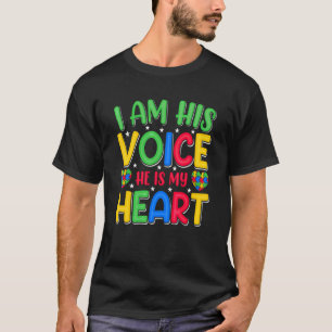 Camiseta Paternidade Autismo Eu Sou Sua Voz Ele É Meu Coraç