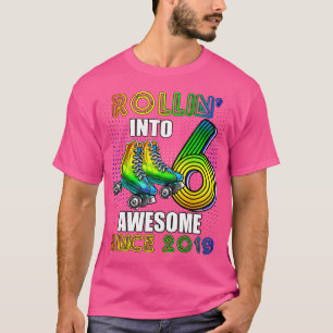 Camiseta Patinação de Aniversário de 6 Anos Meninas Rolando