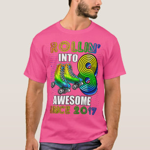 Camiseta Patinação de Aniversário de 8 Anos Meninas Rolando