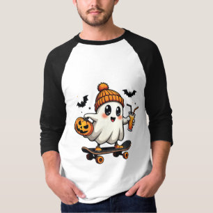 Camiseta Patinação de Halloween Pumpkin Spice Ghost Fall