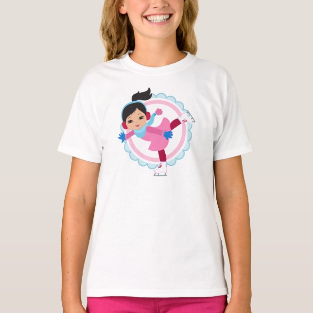 Camiseta Patinador de Gelo de Cabelo Negro - Esportes de in (Frente)