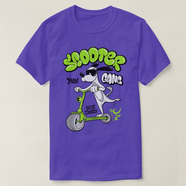 Camiseta Patinete de pilotagem de cães (Frente do Design)