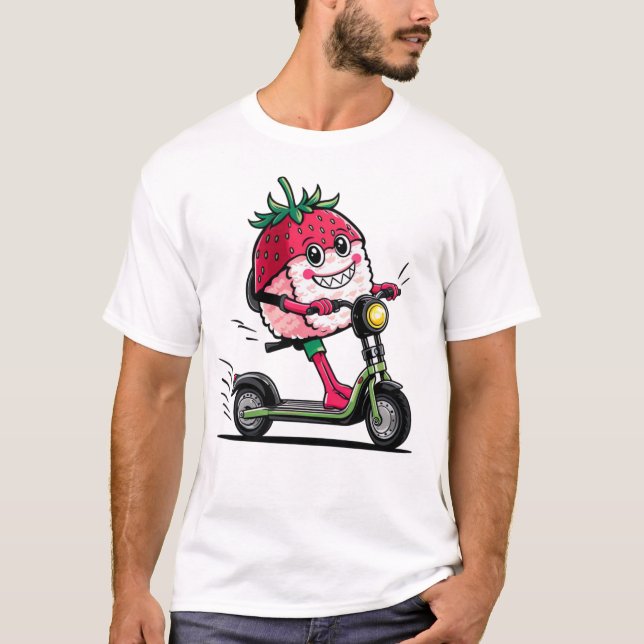 Camiseta Patinete de sushi de morango-kawaii (Frente)