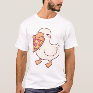 Camiseta Patinho Branco Fofo Com Fatia de Pizza de Pepperon