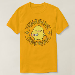 Camiseta Pato Amarelo Engraçado Com Faca