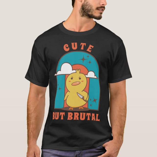 Camiseta Pato bonito, mas brutal, com faca (Frente)