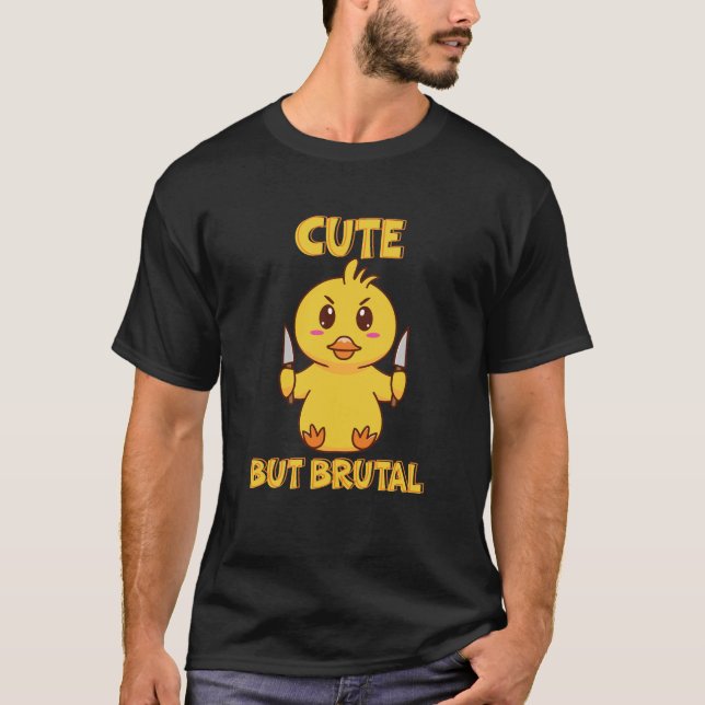 Camiseta Pato bonito, mas brutal, com faca (Frente)
