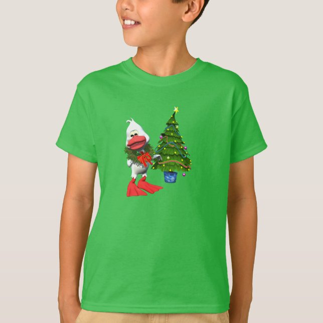 Camiseta Pato branco e bonito de Natal Vestindo uma coroa (Frente)