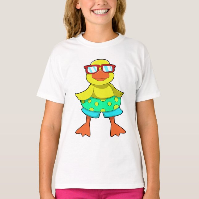 Camiseta Pato com anel de Natação e óculos de sol (Frente)