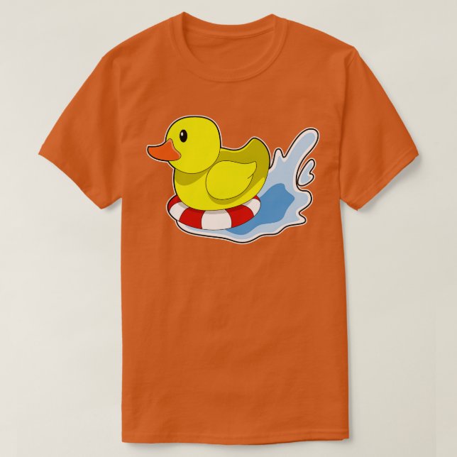 Camiseta Pato Com Anel De Natação Em Água (Frente do Design)