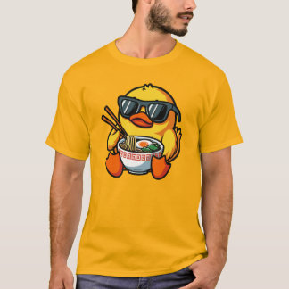 Camiseta Pato Com Óculos Solares Comendo Ramen