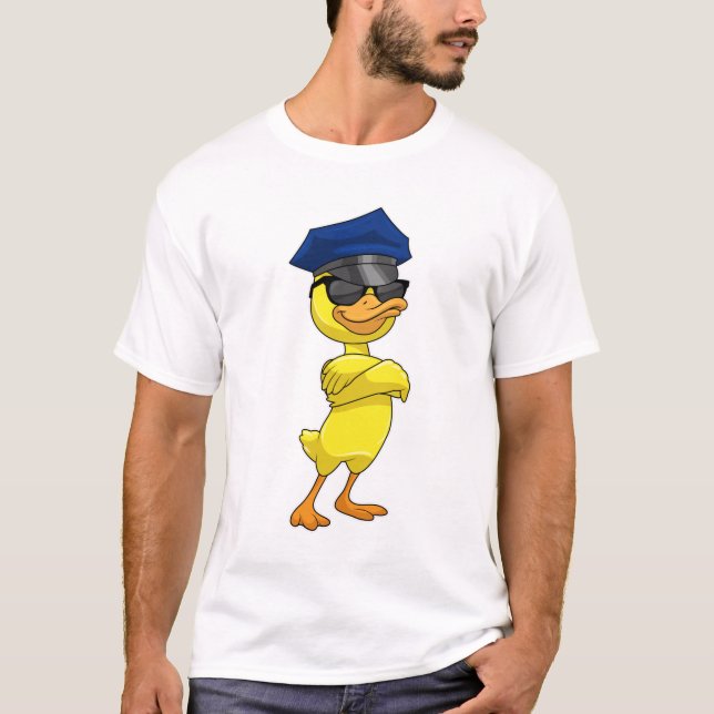 Camiseta Pato como agente da polícia com boné da polícia (Frente)