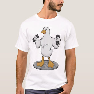 Camiseta Pato como Bodybuilder com Dumbbells