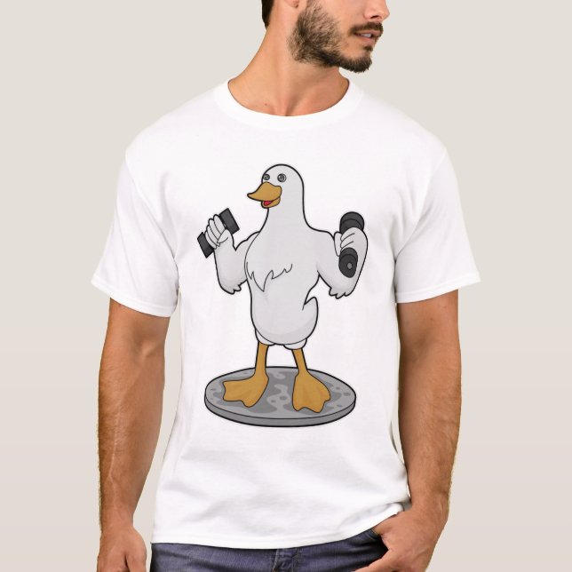 Camiseta Pato como Bodybuilder com Dumbbells (Frente)