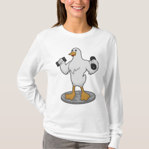 Camiseta Pato como Bodybuilder com Dumbbells