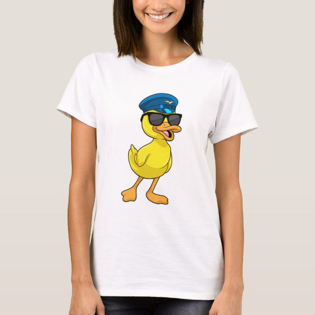 Camiseta Pato como Piloto com chapéu Piloto (Frente)